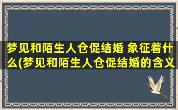 梦见和陌生人仓促结婚 象征着什么(梦见和陌生人仓促结婚的含义及解析，你知道吗？)